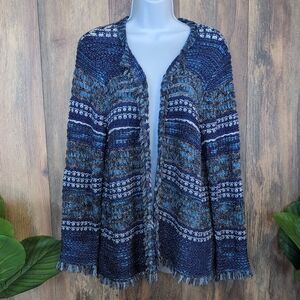 Chico's Fray Sweater Patterned Crochet Knit Cardigan 3                224B